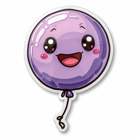 Cute Kawaii Stickers Festive Balloon with Gleeful Face on White Background (78)