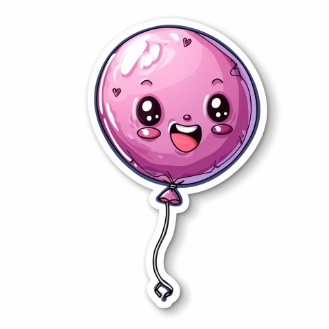 Cute Kawaii Stickers Festive Balloon with Gleeful Face on White Background (98)