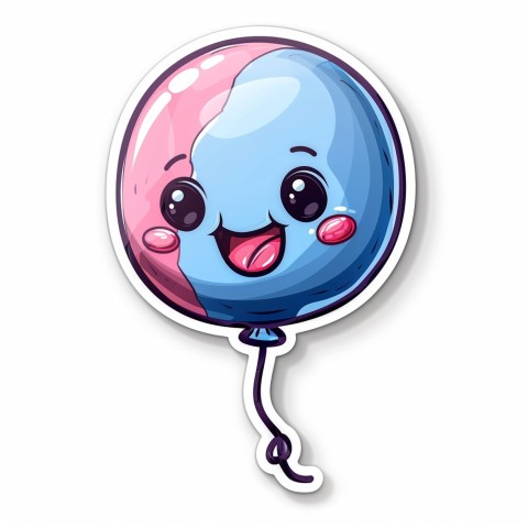 Cute Kawaii Stickers Festive Balloon with Gleeful Face on White Background (89)