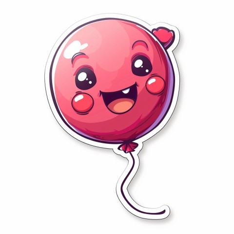 Cute Kawaii Stickers Festive Balloon with Gleeful Face on White Background (86)