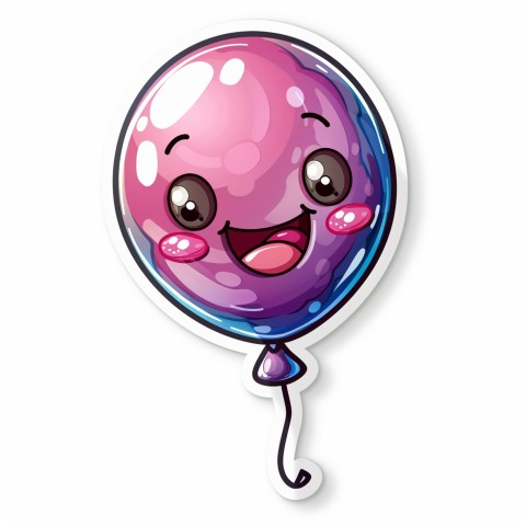 Cute Kawaii Stickers Festive Balloon with Gleeful Face on White Background (87)