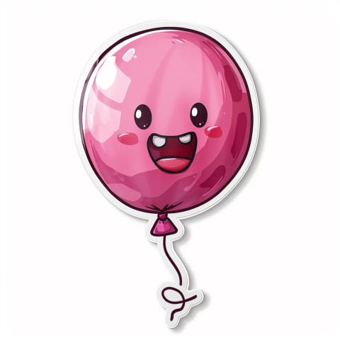 Cute Kawaii Stickers Festive Balloon with Gleeful Face on White Background (100)