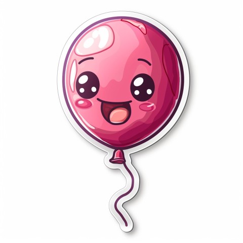 Cute Kawaii Stickers Festive Balloon with Gleeful Face on White Background (121)