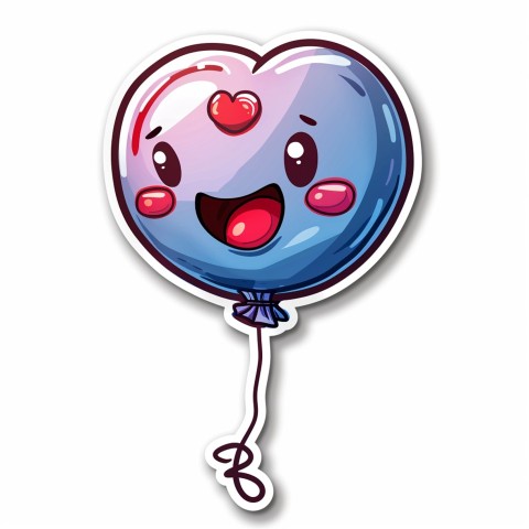 Cute Kawaii Stickers Festive Balloon with Gleeful Face on White Background (120)