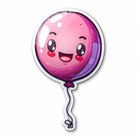 Cute Kawaii Stickers Festive Balloon with Gleeful Face on White Background (114)