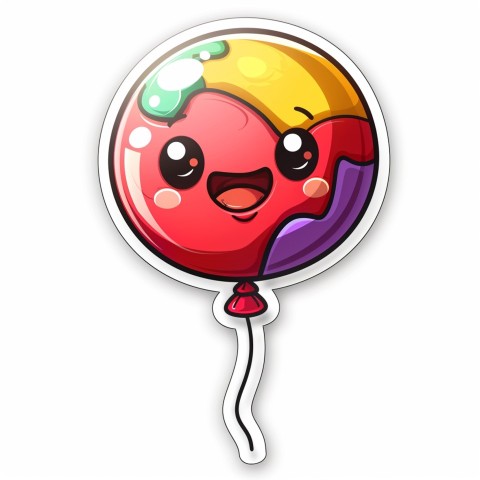 Cute Kawaii Stickers Festive Balloon with Gleeful Face on White Background (118)