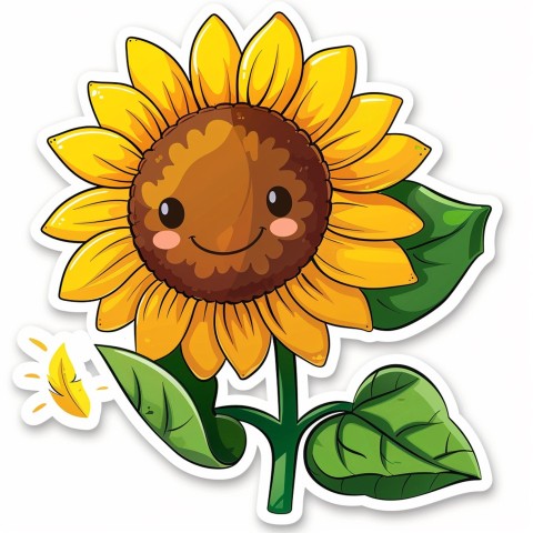 Cute Kawaii Stickers Smiling Sunflower with Radiant Petals on White Background (28)