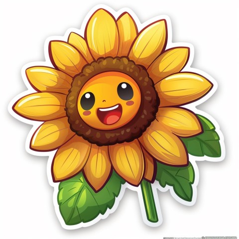 Cute Kawaii Stickers Smiling Sunflower with Radiant Petals on White Background (72)