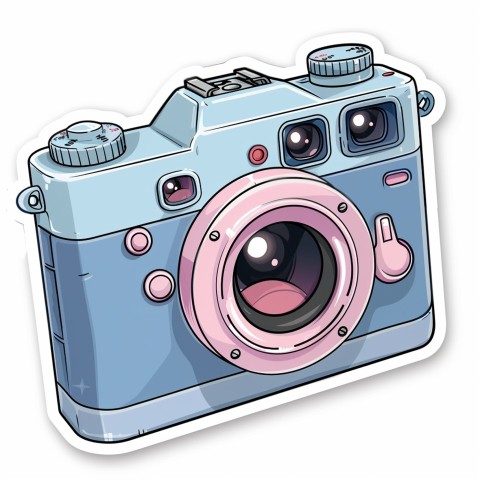 Cute Kawaii Stickers Tiny Digital Camera with Flashing Smile on White Background (16)