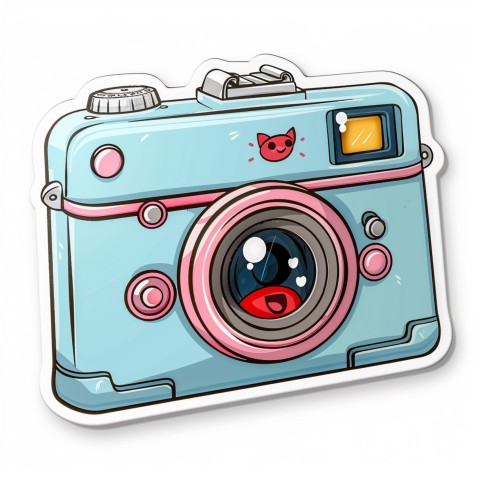 Cute Kawaii Stickers Tiny Digital Camera with Flashing Smile on White Background (20)