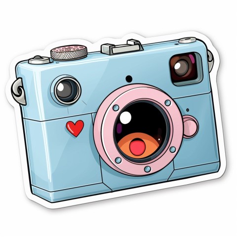 Cute Kawaii Stickers Tiny Digital Camera with Flashing Smile on White Background (10)