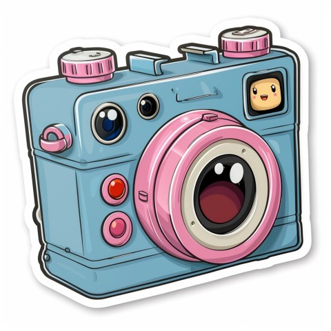 Cute Kawaii Stickers Tiny Digital Camera with Flashing Smile on White Background (14)