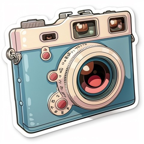 Cute Kawaii Stickers Tiny Digital Camera with Flashing Smile on White Background (17)