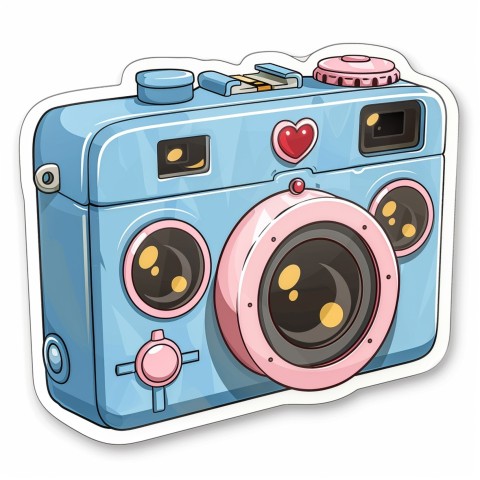 Cute Kawaii Stickers Tiny Digital Camera with Flashing Smile on White Background (31)