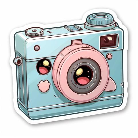 Cute Kawaii Stickers Tiny Digital Camera with Flashing Smile on White Background (28)