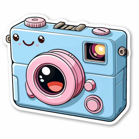 Cute Kawaii Stickers Tiny Digital Camera with Flashing Smile on White Background (24)