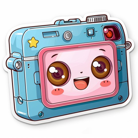 Cute Kawaii Stickers Tiny Digital Camera with Flashing Smile on White Background (26)