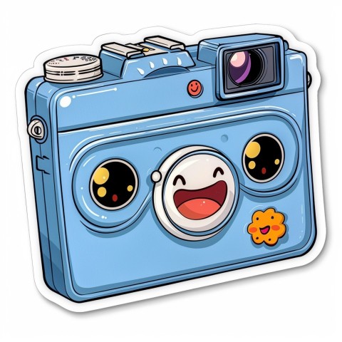 Cute Kawaii Stickers Tiny Digital Camera with Flashing Smile on White Background (33)