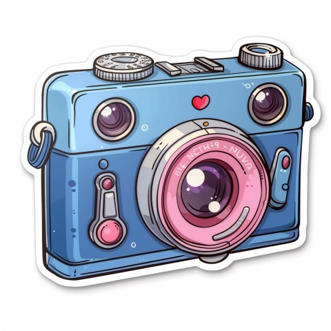 Cute Kawaii Stickers Tiny Digital Camera with Flashing Smile on White Background (45)