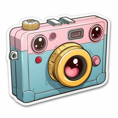 Cute Kawaii Stickers Tiny Digital Camera with Flashing Smile on White Background (52)