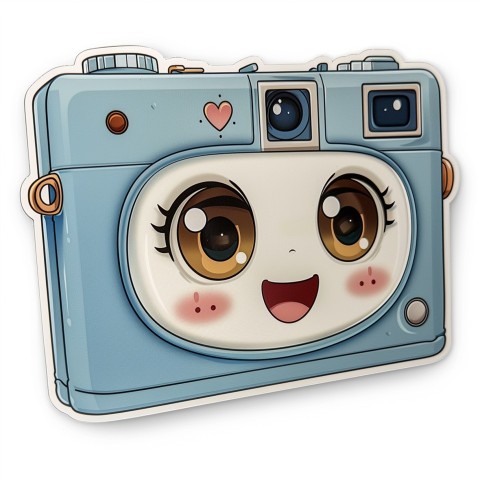 Cute Kawaii Stickers Tiny Digital Camera with Flashing Smile on White Background (43)