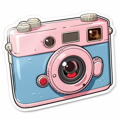 Cute Kawaii Stickers Tiny Digital Camera with Flashing Smile on White Background (58)