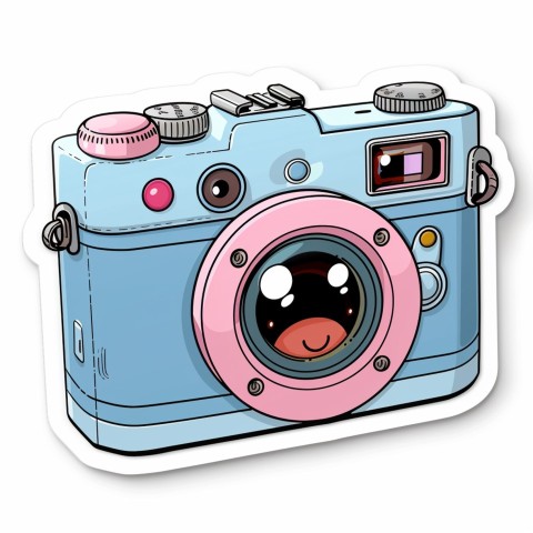 Cute Kawaii Stickers Tiny Digital Camera with Flashing Smile on White Background (66)