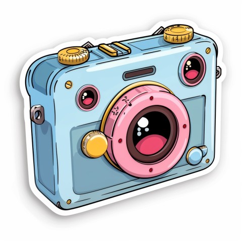 Cute Kawaii Stickers Tiny Digital Camera with Flashing Smile on White Background (65)