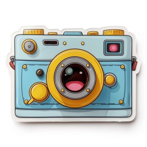 Cute Kawaii Stickers Tiny Digital Camera with Flashing Smile on White Background (78)