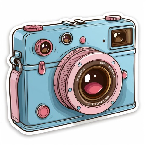 Cute Kawaii Stickers Tiny Digital Camera with Flashing Smile on White Background (77)