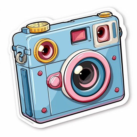 Cute Kawaii Stickers Tiny Digital Camera with Flashing Smile on White Background (72)