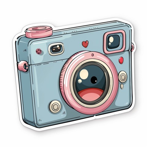 Cute Kawaii Stickers Tiny Digital Camera with Flashing Smile on White Background (81)