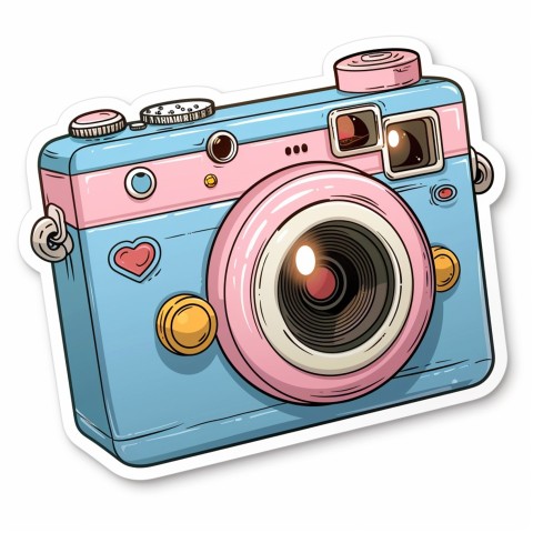 Cute Kawaii Stickers Tiny Digital Camera with Flashing Smile on White Background (85)