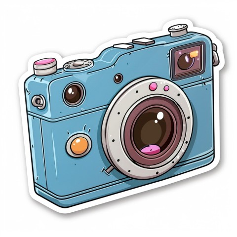 Cute Kawaii Stickers Tiny Digital Camera with Flashing Smile on White Background (100)