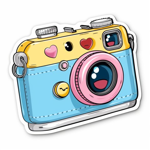 Cute Kawaii Stickers Tiny Digital Camera with Flashing Smile on White Background (109)