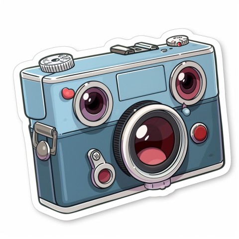 Cute Kawaii Stickers Tiny Digital Camera with Flashing Smile on White Background (102)