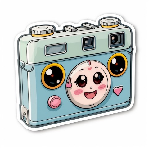 Cute Kawaii Stickers Tiny Digital Camera with Flashing Smile on White Background (112)