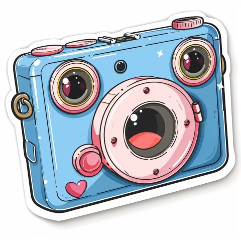 Cute Kawaii Stickers Tiny Digital Camera with Flashing Smile on White Background (119)