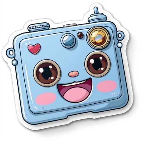 Cute Kawaii Stickers Tiny Digital Camera with Flashing Smile on White Background (113)