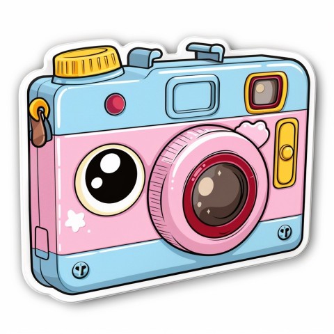 Cute Kawaii Stickers Tiny Digital Camera with Flashing Smile on White Background (108)