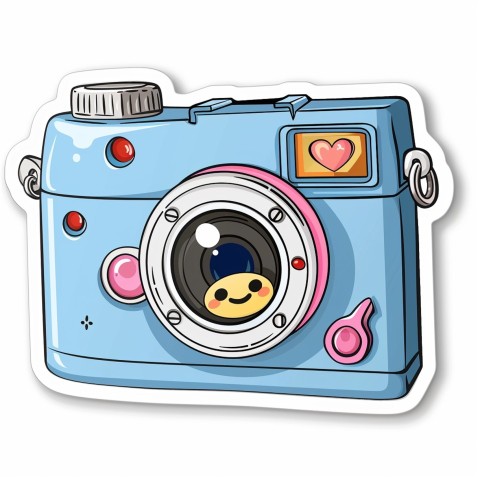 Cute Kawaii Stickers Tiny Digital Camera with Flashing Smile on White Background (134)