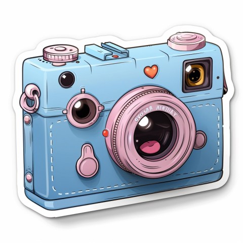 Cute Kawaii Stickers Tiny Digital Camera with Flashing Smile on White Background (138)