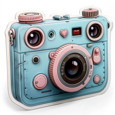 Cute Kawaii Stickers Tiny Digital Camera with Flashing Smile on White Background (136)