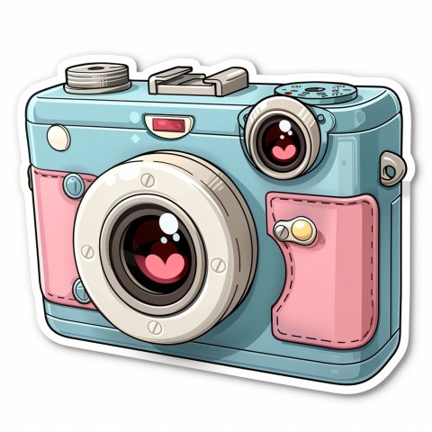 Cute Kawaii Stickers Tiny Digital Camera with Flashing Smile on White Background (167)