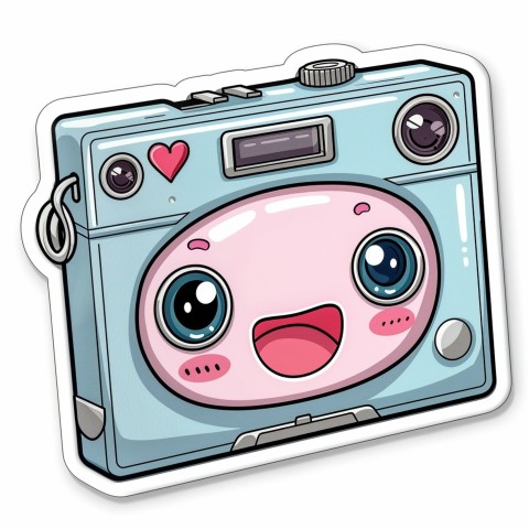 Cute Kawaii Stickers Tiny Digital Camera with Flashing Smile on White Background (142)