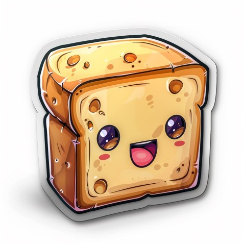 Cute Kawaii Stickers Quirky Toaster with Joyful Bread Slices on White Background (3)