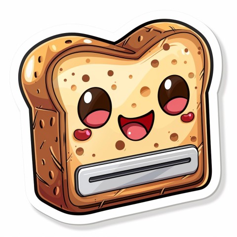 Cute Kawaii Stickers Quirky Toaster with Joyful Bread Slices on White Background (7)