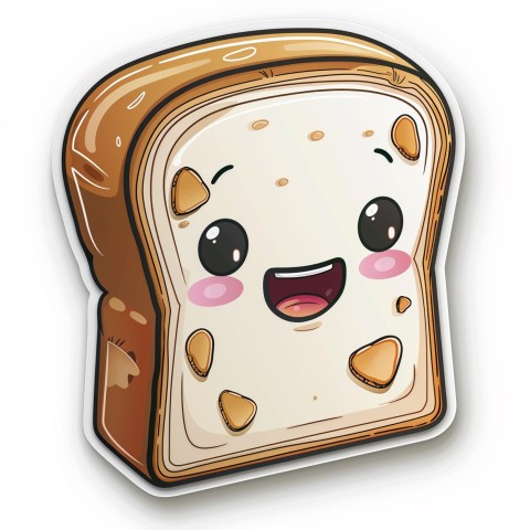 Cute Kawaii Stickers Quirky Toaster with Joyful Bread Slices on White Background (15)