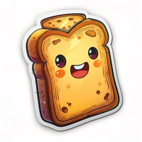 Cute Kawaii Stickers Quirky Toaster with Joyful Bread Slices on White Background (16)