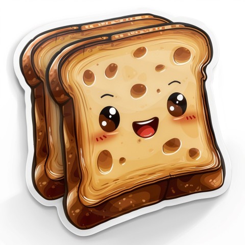 Cute Kawaii Stickers Quirky Toaster with Joyful Bread Slices on White Background (6)